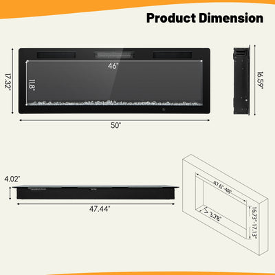 Electric Fireplace 40/50/60 Inches Recessed and Wall Mounted for 2' x 6' Stud-50 inches