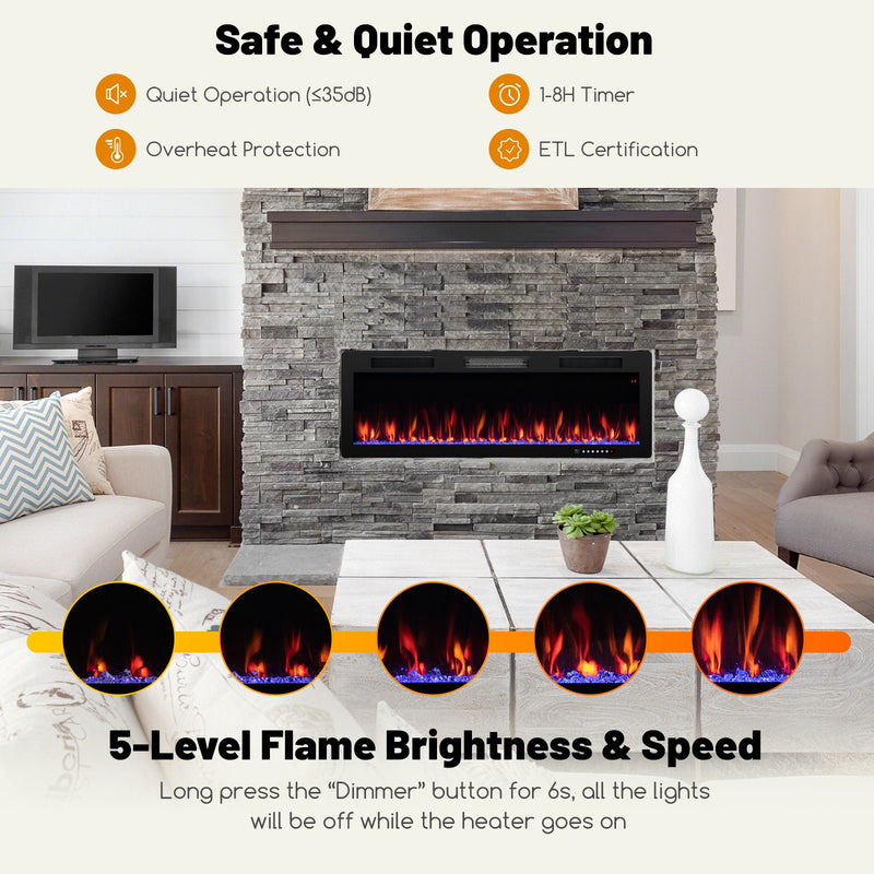 Electric Fireplace 40/50/60 Inches Recessed and Wall Mounted for 2&