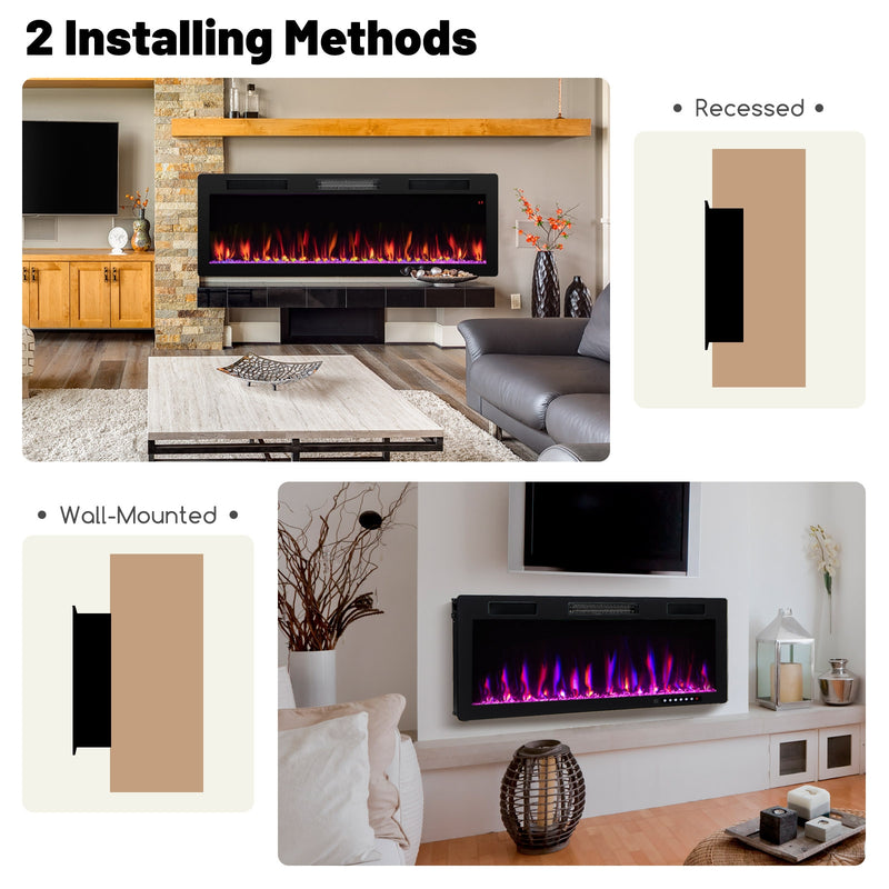 Electric Fireplace 40/50/60 Inches Recessed and Wall Mounted for 2&