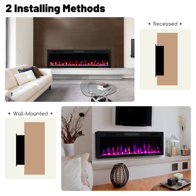 Electric Fireplace 40/50/60 Inches Recessed and Wall Mounted for 2' x 6' Stud-60 inches