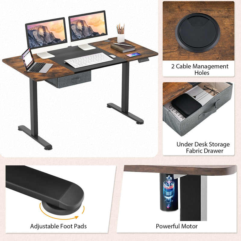 Height Adjustable Electric Standing Desk with USB Charging Port-Black