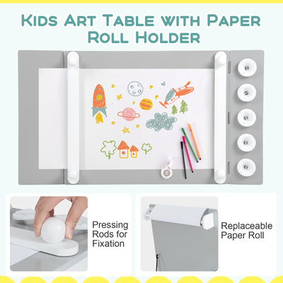 2-in-1 Kids Wooden Art Table and Art Easel Set with Chairs Storage Bins Paper Roll-Gray