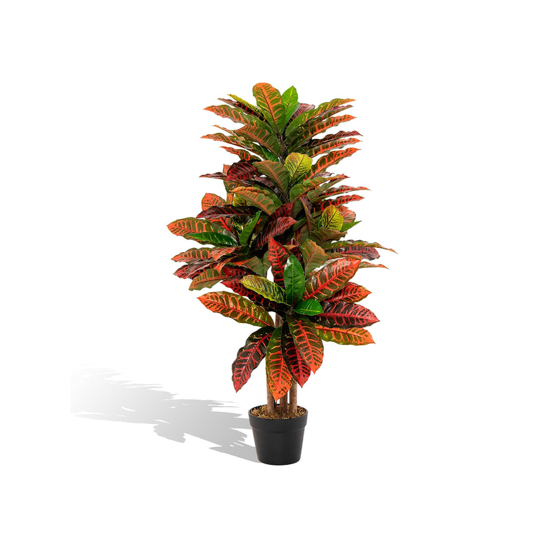 Artificial Croton Plant 40 Inch Tall Fake Croton Palm Tree with Colorful Variegated Leaves and Pot