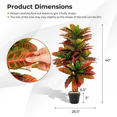 Artificial Croton Plant 40 Inch Tall Fake Croton Palm Tree with Colorful Variegated Leaves and Pot