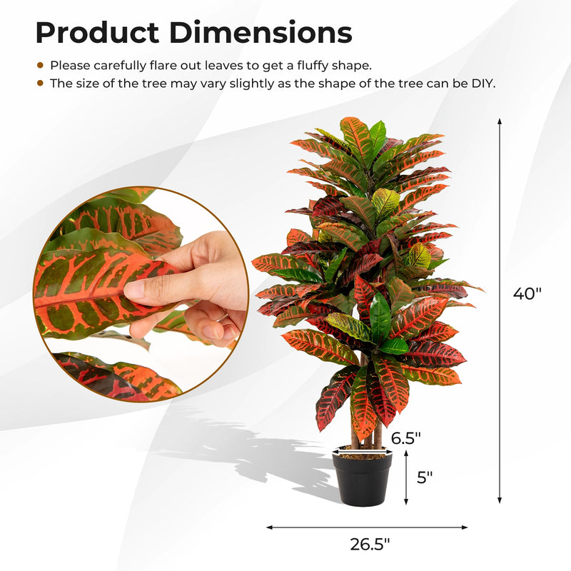 Artificial Croton Plant 40 Inch Tall Fake Croton Palm Tree with Colorful Variegated Leaves and Pot