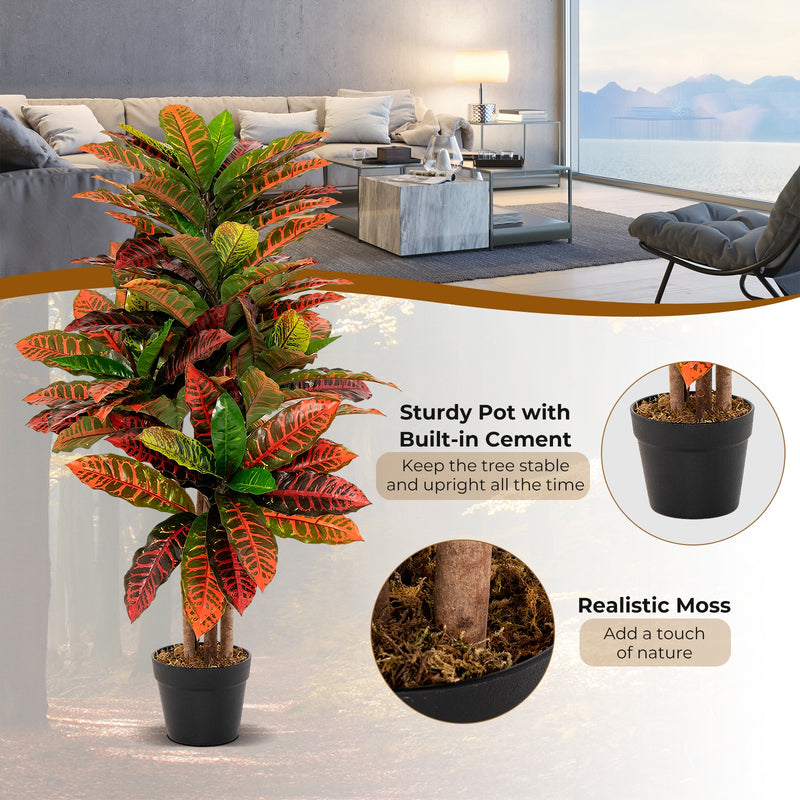 Artificial Croton Plant 40 Inch Tall Fake Croton Palm Tree with Colorful Variegated Leaves and Pot