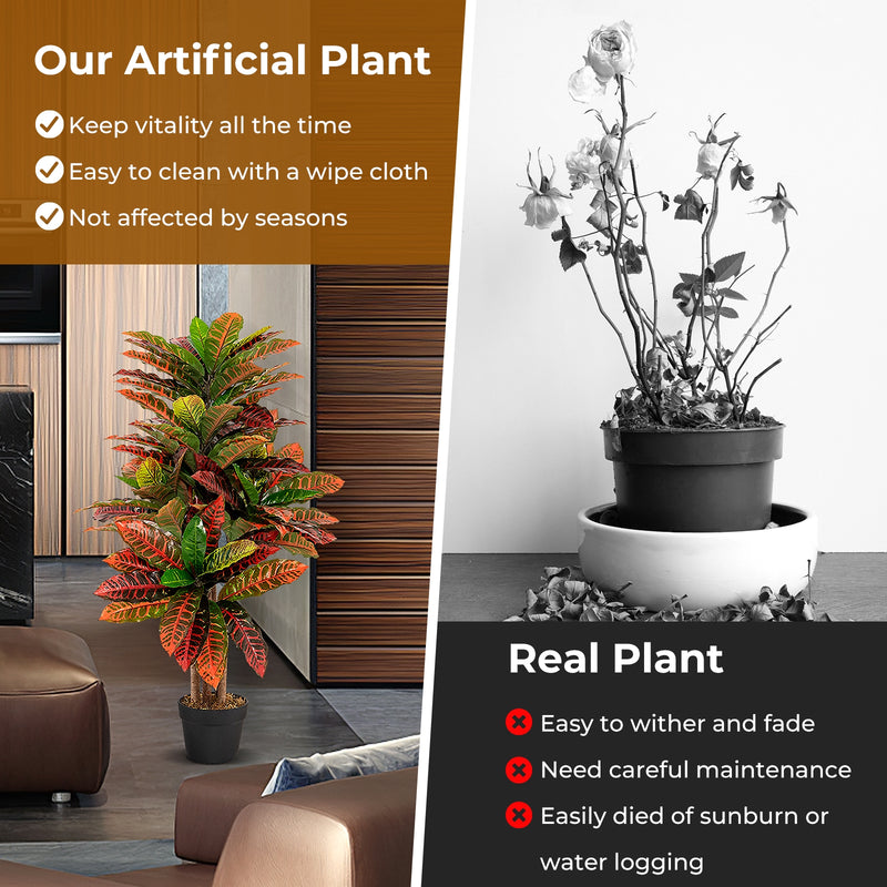 Artificial Croton Plant 40 Inch Tall Fake Croton Palm Tree with Colorful Variegated Leaves and Pot