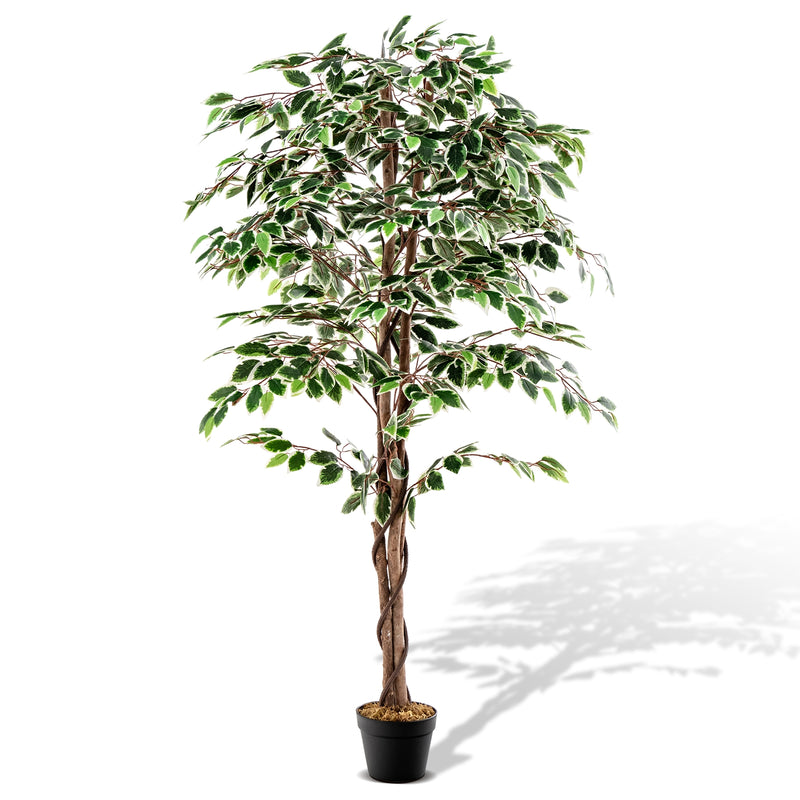 Artificial Ficus Tree Tall Faux Indoor Plant with 1008 Leaves Nursery Pot and Dried Moss