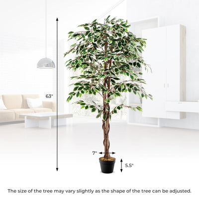 Artificial Ficus Tree Tall Faux Indoor Plant with 1008 Leaves Nursery Pot and Dried Moss