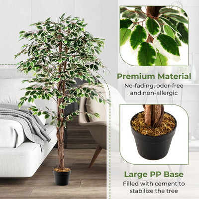 Artificial Ficus Tree Tall Faux Indoor Plant with 1008 Leaves Nursery Pot and Dried Moss