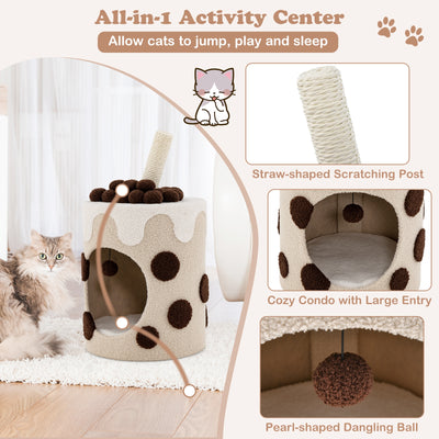 Bubble Tea Cat Tree Tower with Scratching Post-Coffee