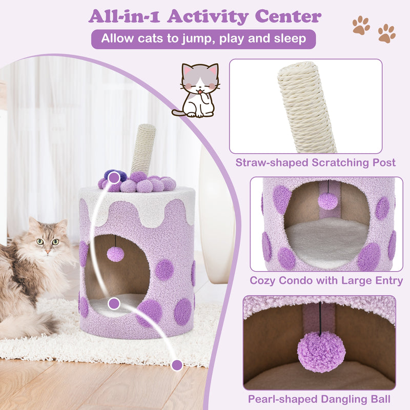 Bubble Tea Cat Tree Tower with Scratching Post-Purple