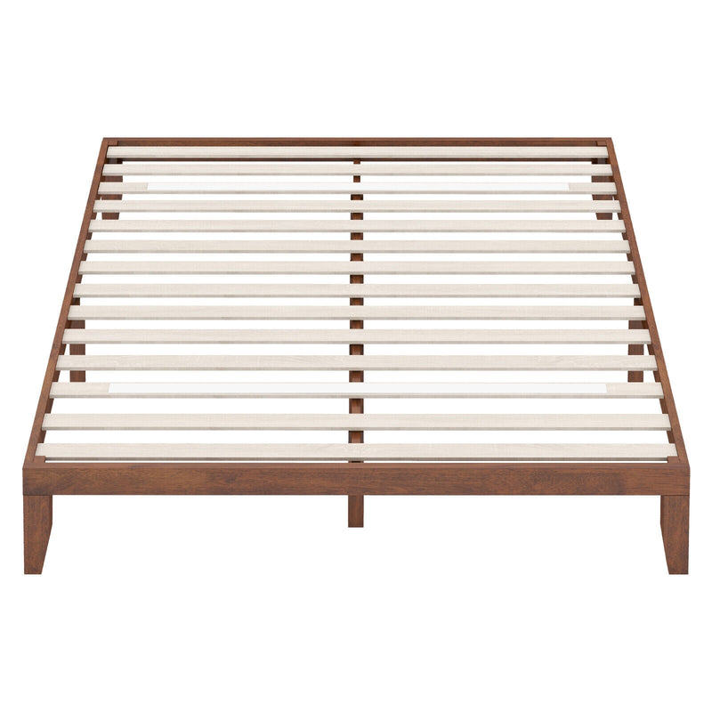 14 Inch King Size Rubber Wood Platform Bed Frame with Wood Slat Support-Walnut