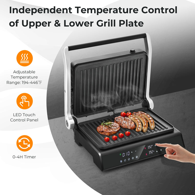 3 in 1 Indoor Electric Panini Press Grill with LED Display-Black