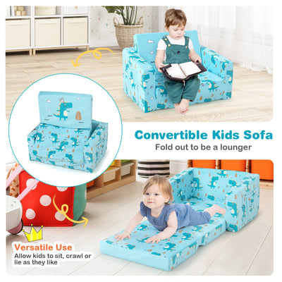 Kids Recliner Sofa Converts to Sleeper Bed for Boys Girls-Blue