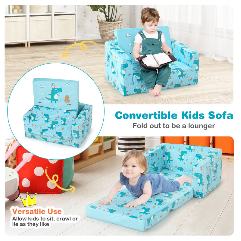 Kids Recliner Sofa Converts to Sleeper Bed for Boys Girls-Blue