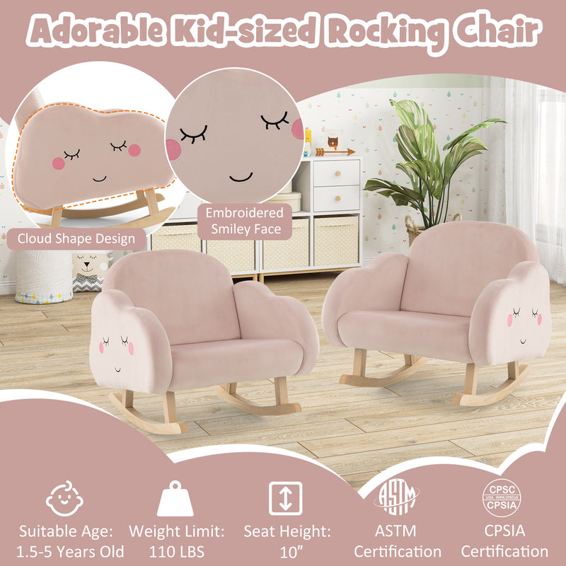 Upholstered Toddler Rocker with Solid Wood Legs and Non-slip Foot Pads-Pink