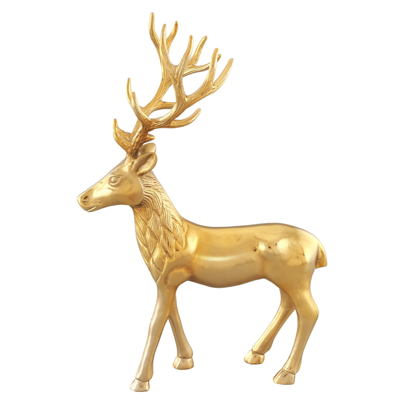 Standing Reindeer Statue Aluminum Deer Sculpture for Indoors Christmas Decor-Golden