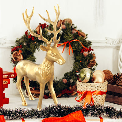 Standing Reindeer Statue Aluminum Deer Sculpture for Indoors Christmas Decor-Golden