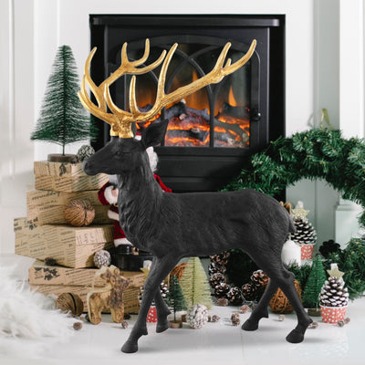 Standing Reindeer Statue Aluminum Deer Sculpture for Indoors Christmas Decor-Black