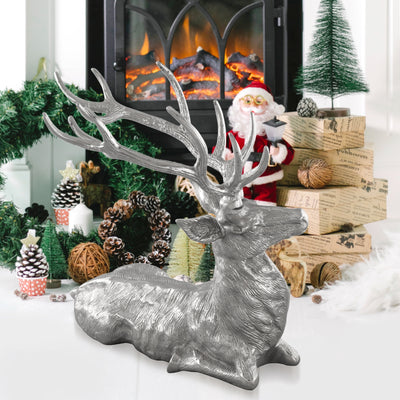 Standing Reindeer Statue Aluminum Deer Sculpture for Indoors Christmas Decor-Silver