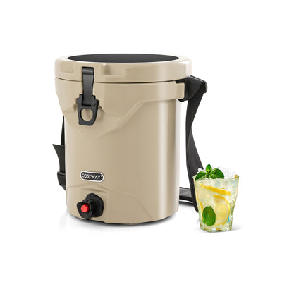 10 QT Drink Cooler Insulated Ice Chest with Spigot Flat Seat Lid and Adjustable Strap-Beige