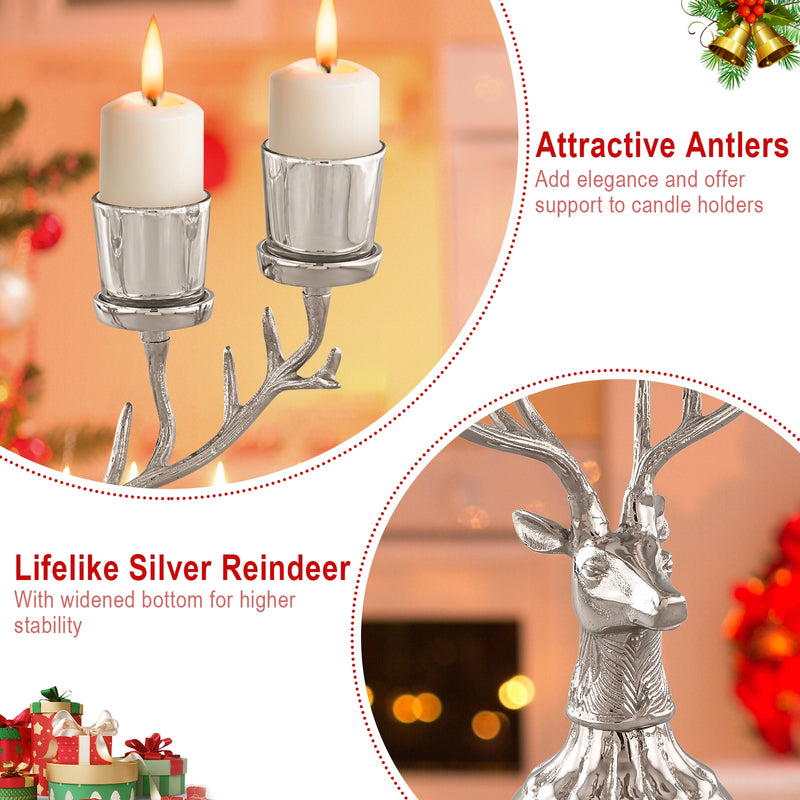 Reindeer Candle Holder Christmas Ornament for 4 Candles Aluminum Decoration-Silver