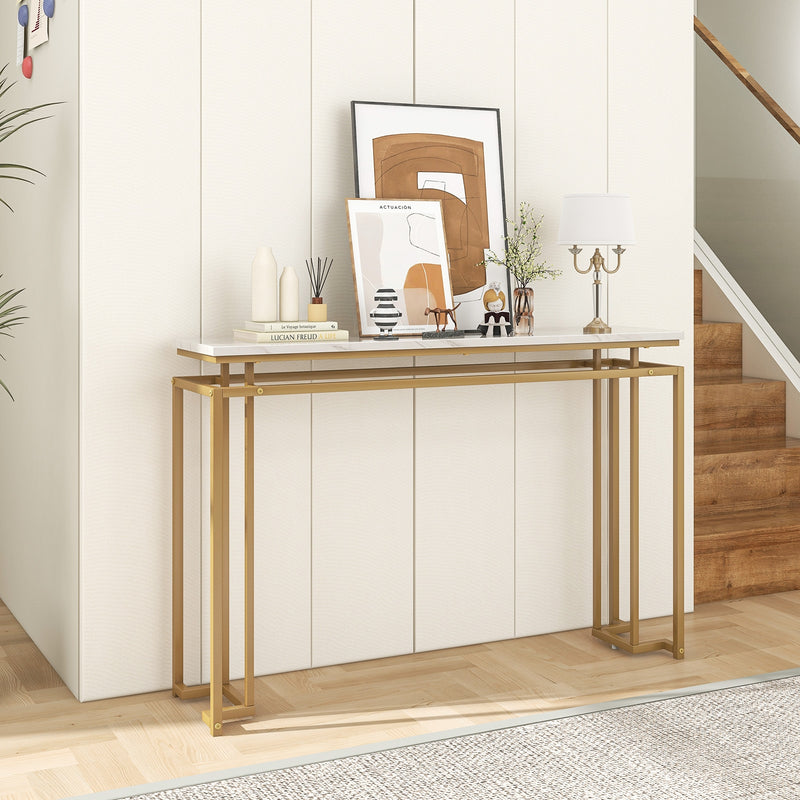 Modern Entryway Table with Gold Heavy-duty Metal Frame and Anti-toppling Kit for Living Room