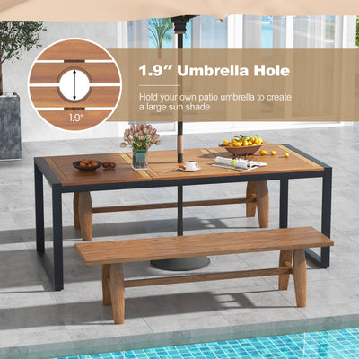 79 Inch Acacia Wood Patio Table with 1.9 Inch Umbrella Hole for Garden and Poolside