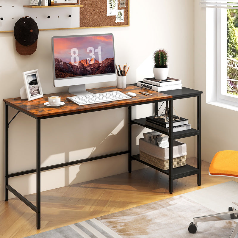 55 Inch Modern Industrial Style Study Writing Desk with 2 Storage Shelves-Brown