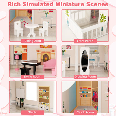 Semi-Opened DIY Dollhouse with Simulated Rooms and Furniture Set-White