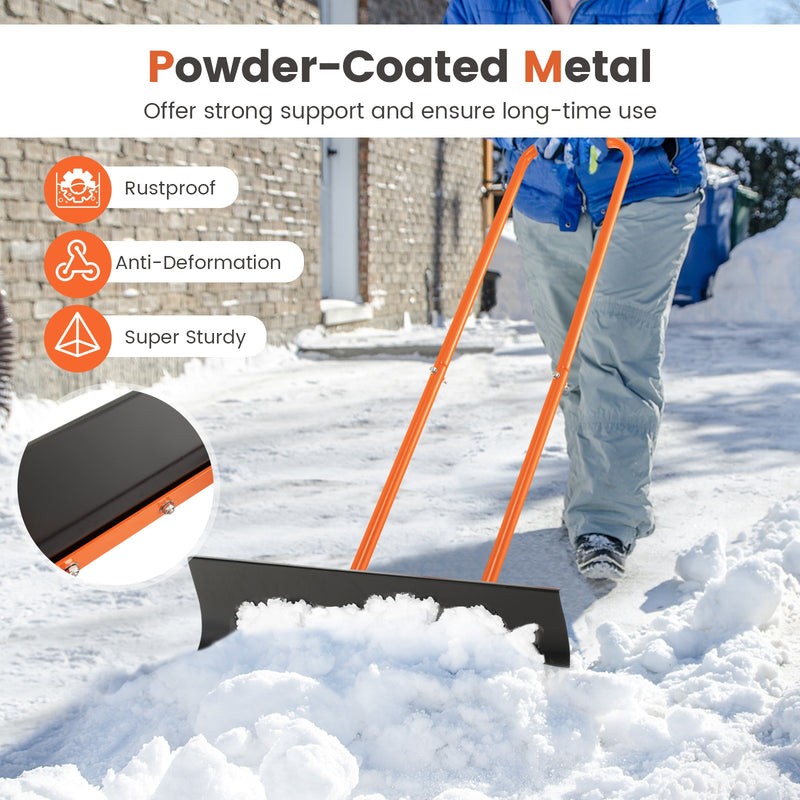 Snow Shovel with Wheels with 30 Inches Wide Blade and Adjustable Handle-Orange