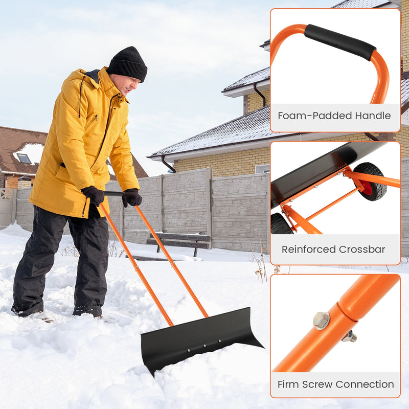 Snow Shovel with Wheels with 30 Inches Wide Blade and Adjustable Handle-Orange