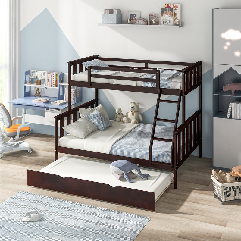 3-in-1 Twin Over Full Bunk Bed with Trundle and Ladder-Espresso