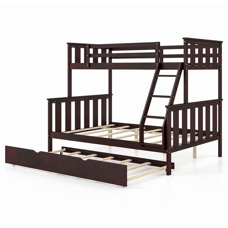 3-in-1 Twin Over Full Bunk Bed with Trundle and Ladder-Espresso