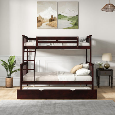 3-in-1 Twin Over Full Bunk Bed with Trundle and Ladder-Espresso