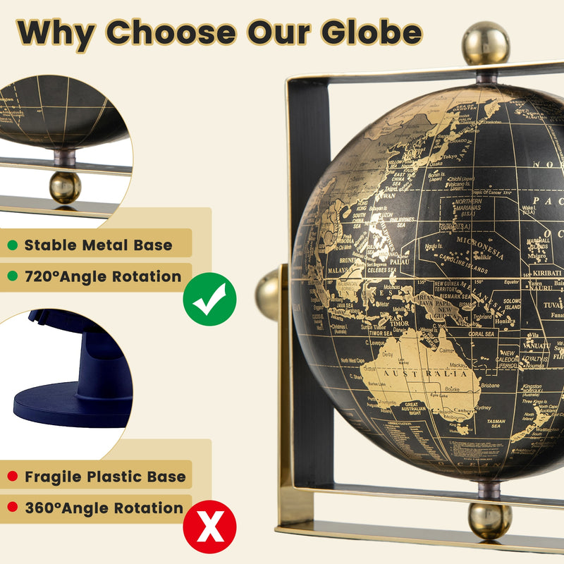 Geographic 6/ 8/ 10 Inch World Globe with Clear Printing and Square Frame-S