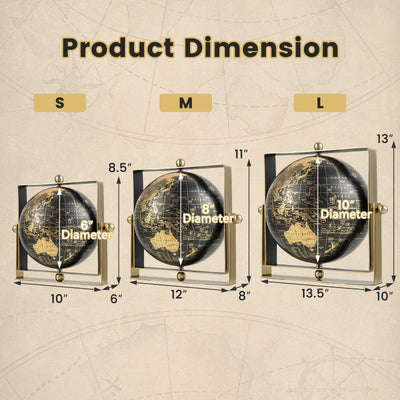 Geographic 6/ 8/ 10 Inch World Globe with Clear Printing and Square Frame-M