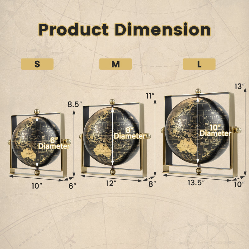 Geographic 6/ 8/ 10 Inch World Globe with Clear Printing and Square Frame-M