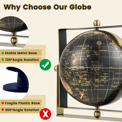 Geographic 6/ 8/ 10 Inch World Globe with Clear Printing and Square Frame-M