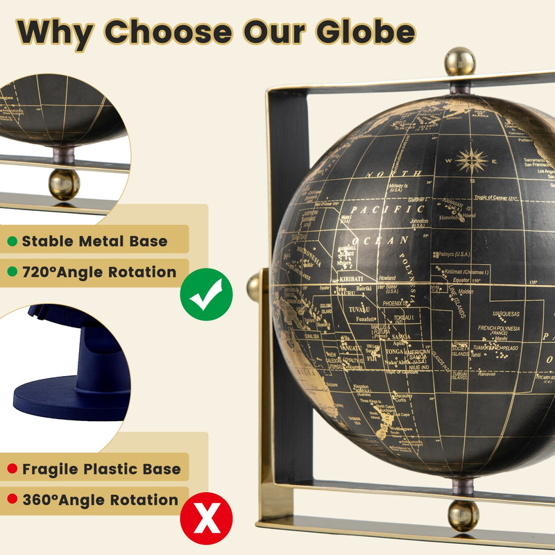 Geographic 6/ 8/ 10 Inch World Globe with Clear Printing and Square Frame-L