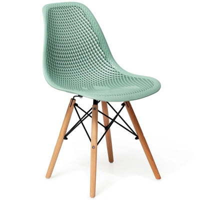 2 Pcs Modern Plastic Hollow Chair Set with Wood Leg-Green