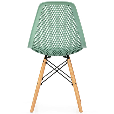 2 Pcs Modern Plastic Hollow Chair Set with Wood Leg-Green