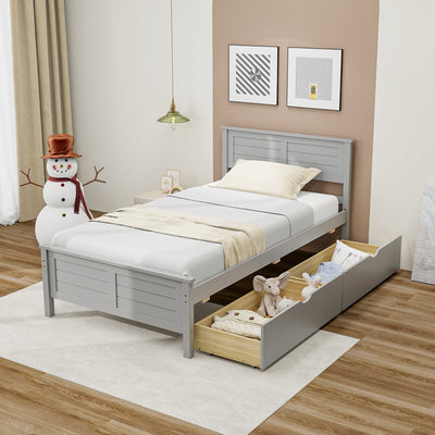 Twin Size Bed Frame with Storage Drawers-Gray