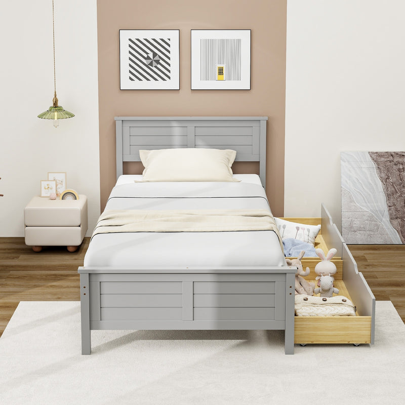 Twin Size Bed Frame with Storage Drawers-Gray