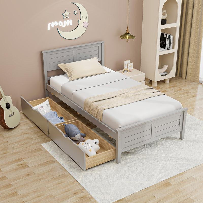 Twin Size Bed Frame with Storage Drawers-Gray