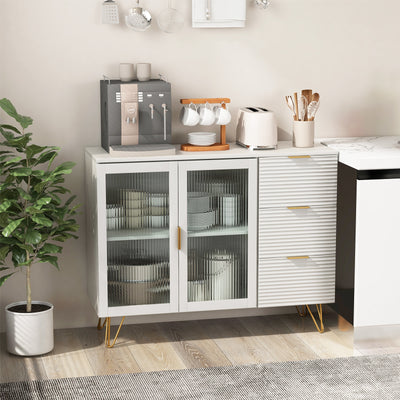 Modern Sideboard Buffet Cabinet with 2 Doors and 3 Drawers for Living Room Dining Room-White