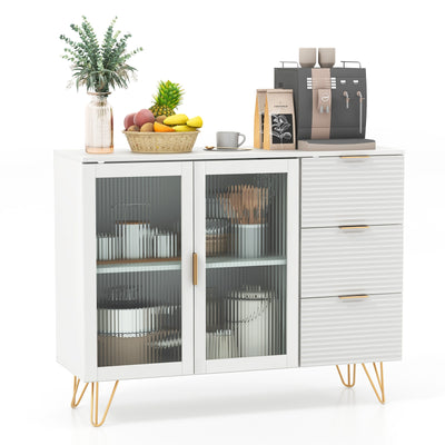 Modern Sideboard Buffet Cabinet with 2 Doors and 3 Drawers for Living Room Dining Room-White