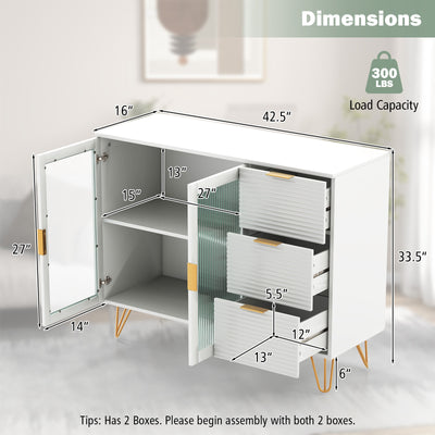 Modern Sideboard Buffet Cabinet with 2 Doors and 3 Drawers for Living Room Dining Room-White