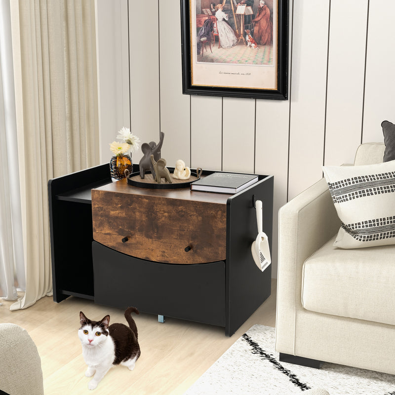 Cat Litter Box Enclosure with Pull-out Drawer-Black